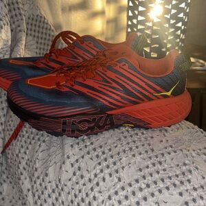 Hoka Men's Vibrant Red and Navy 8.5 size shoes, Speedgoat